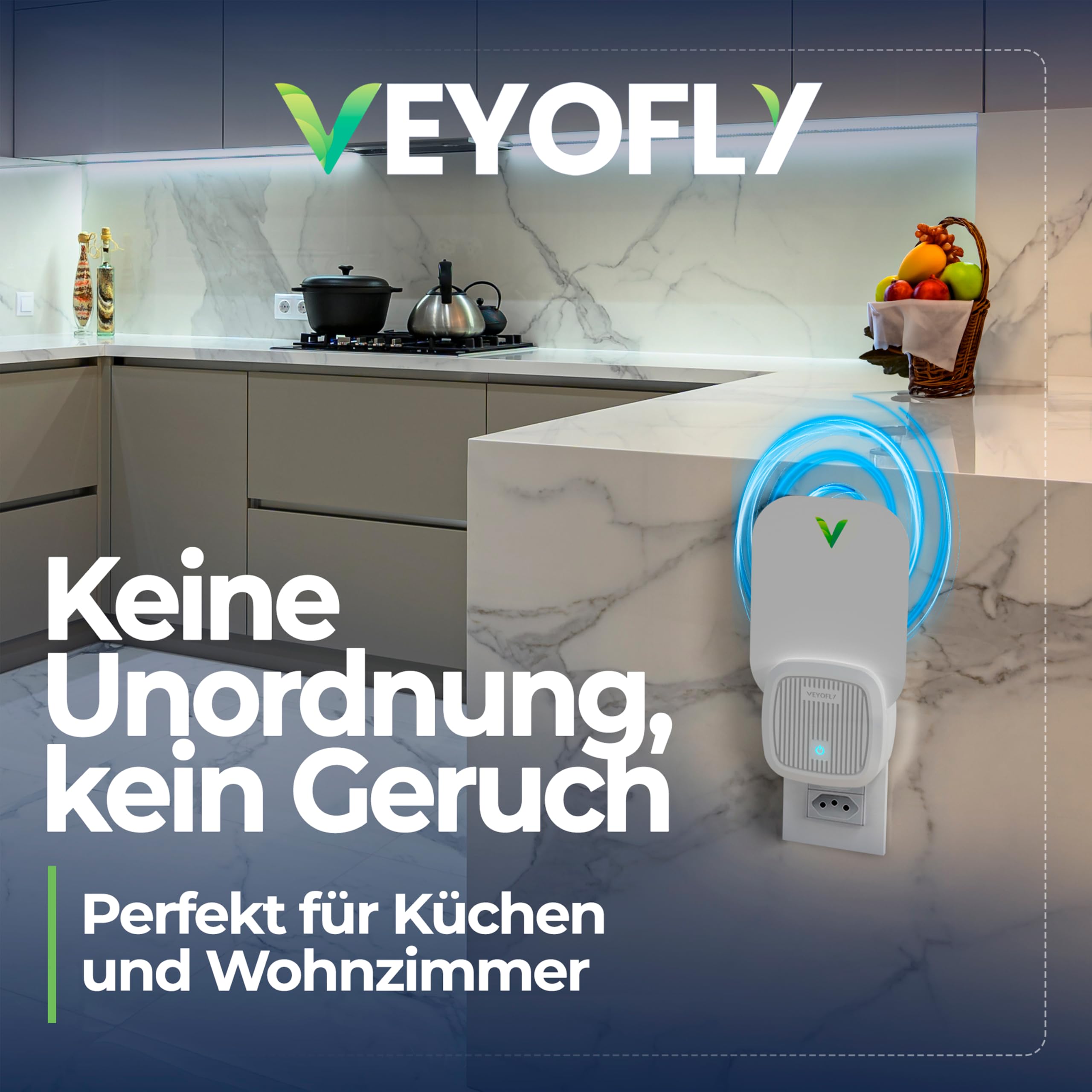 VEYOFLY Fliegenfalle UV, Fruchtfliegenfalle, 4 Geräte + 8 Nachfüllungen | UV-Licht lockt Insekten auf Wechsel-Klebekarten, leise 24/7, Stecker, Innenbereich, ohne Insektenvernichter Elektrisch