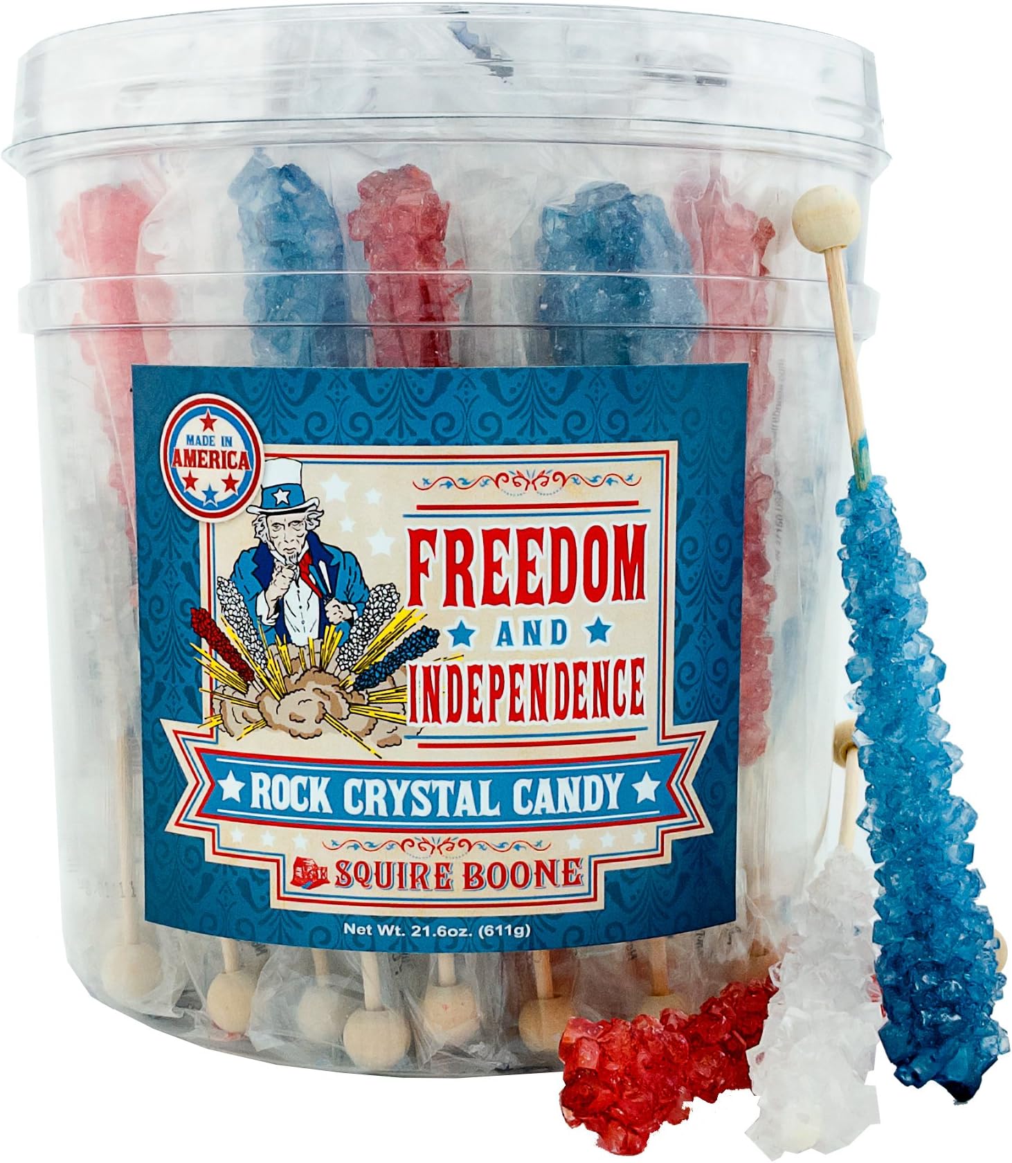 Holiday Themed Rock Crystal Candy Sticks | 4th of July - Freedom & Independence | 36 Count