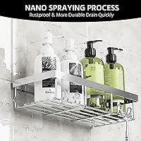 Vista 3 de Moforoco Juego de 3 cestas de ducha con estante y soporte para jabón, sin perforación, adhesivo sin rastro, estantes de pared para ducha