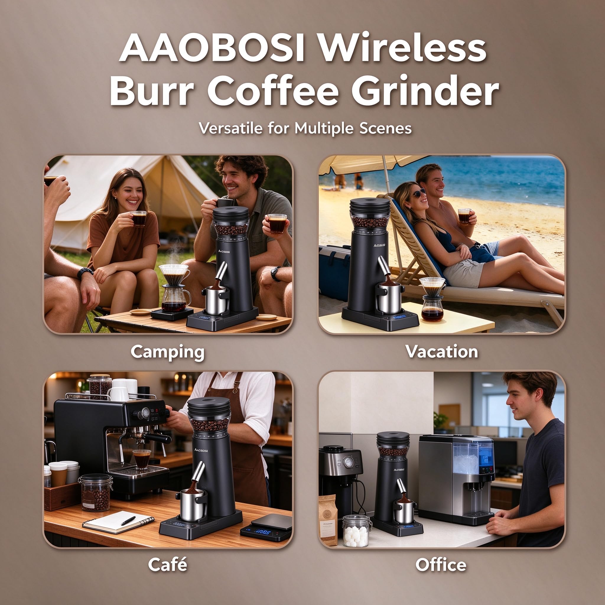 AAOBOSI Kaffeemühle Kabellos mit Waage,60 Mahlgrade,LED,USB-C Elektrisch – Ansicht 10