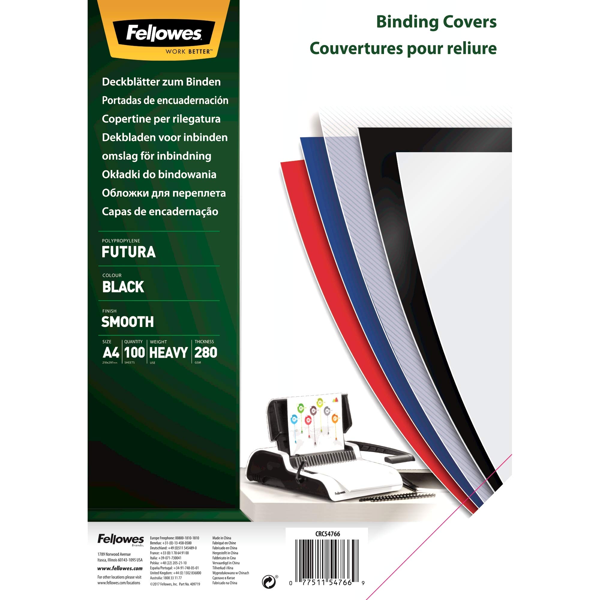 Fellowes 5476602 - Portadas para encuadernar de polipropileno, A4, negro