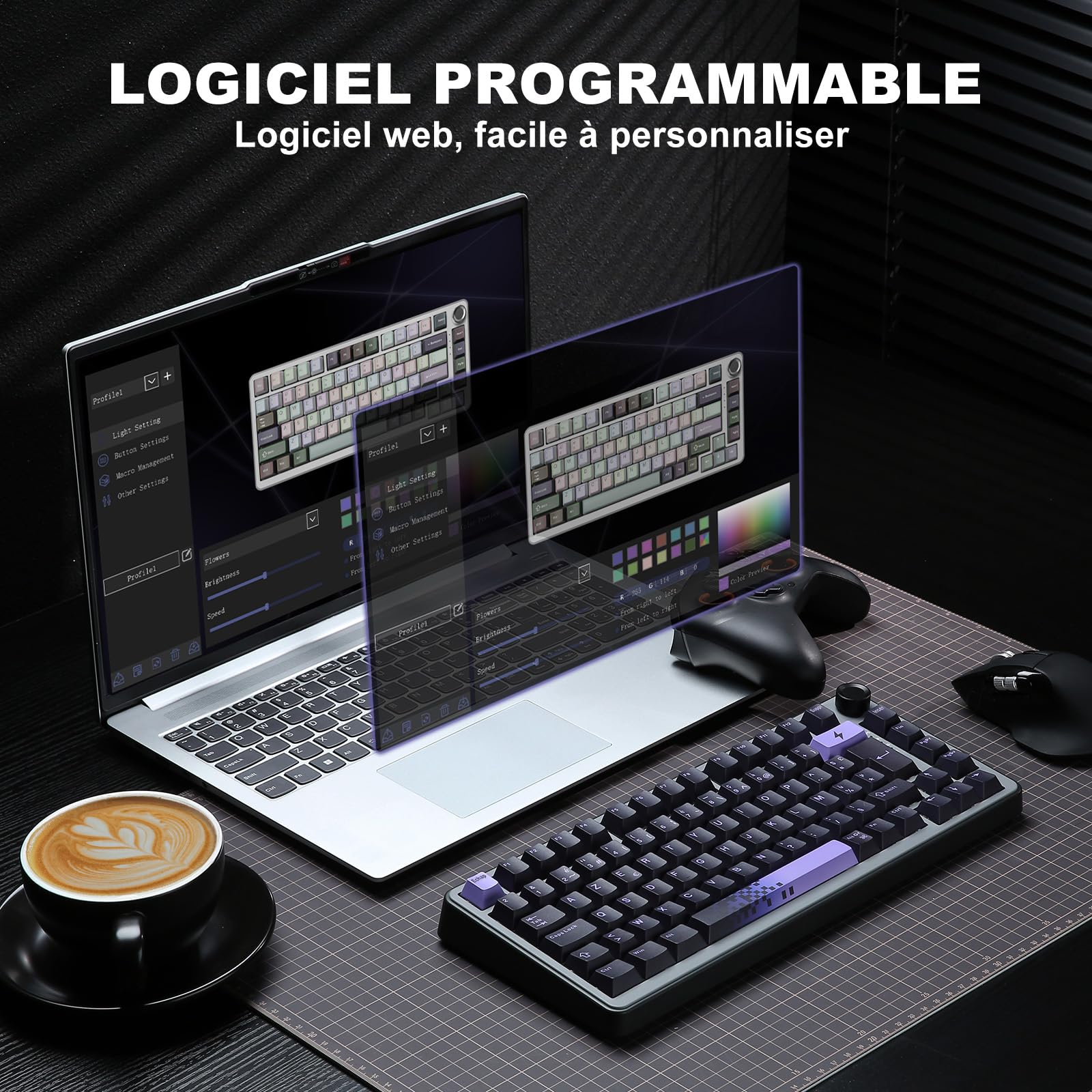 YUNZII B75 Pro FR AZERTY Clavier Gamer sans Fil (Noir, Milk V2 Switch) | Français Disposition 75% , Bluetooth 5.0 / 2,4 / USB-C Filaire, RGB, Hotswap, Structure Gasket, Touches PBT