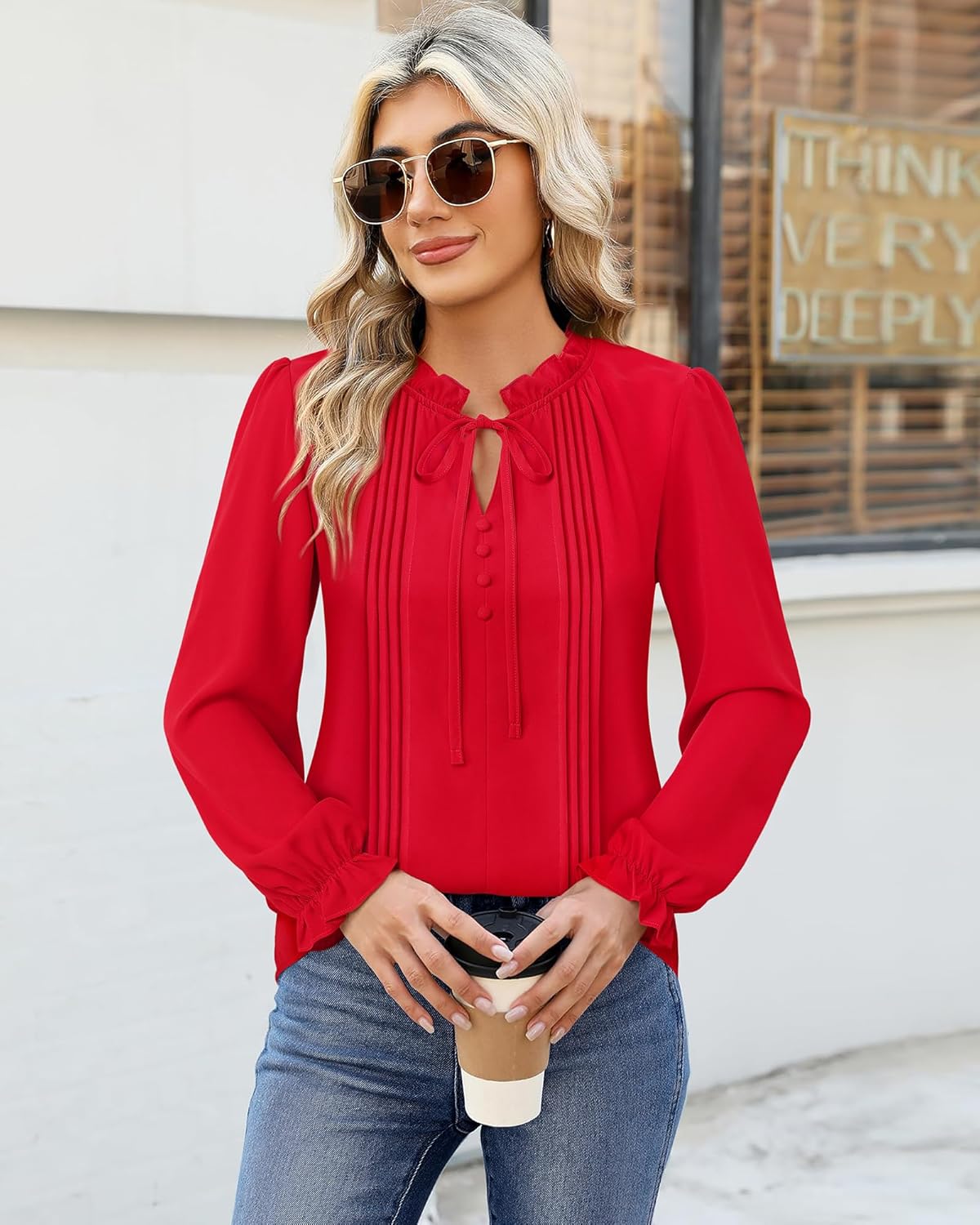 Timeson Women's Business Casual Tops Long Sleeve Work Blouses Chiffon Office Shirts - Image 2