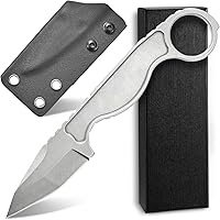 Vista 9 de CCanku C1101 - Cuchillo de hoja fija D2, mango de acero inoxidable y funda Kydex para caza al aire libre, supervivencia y herramienta EDC (negro)