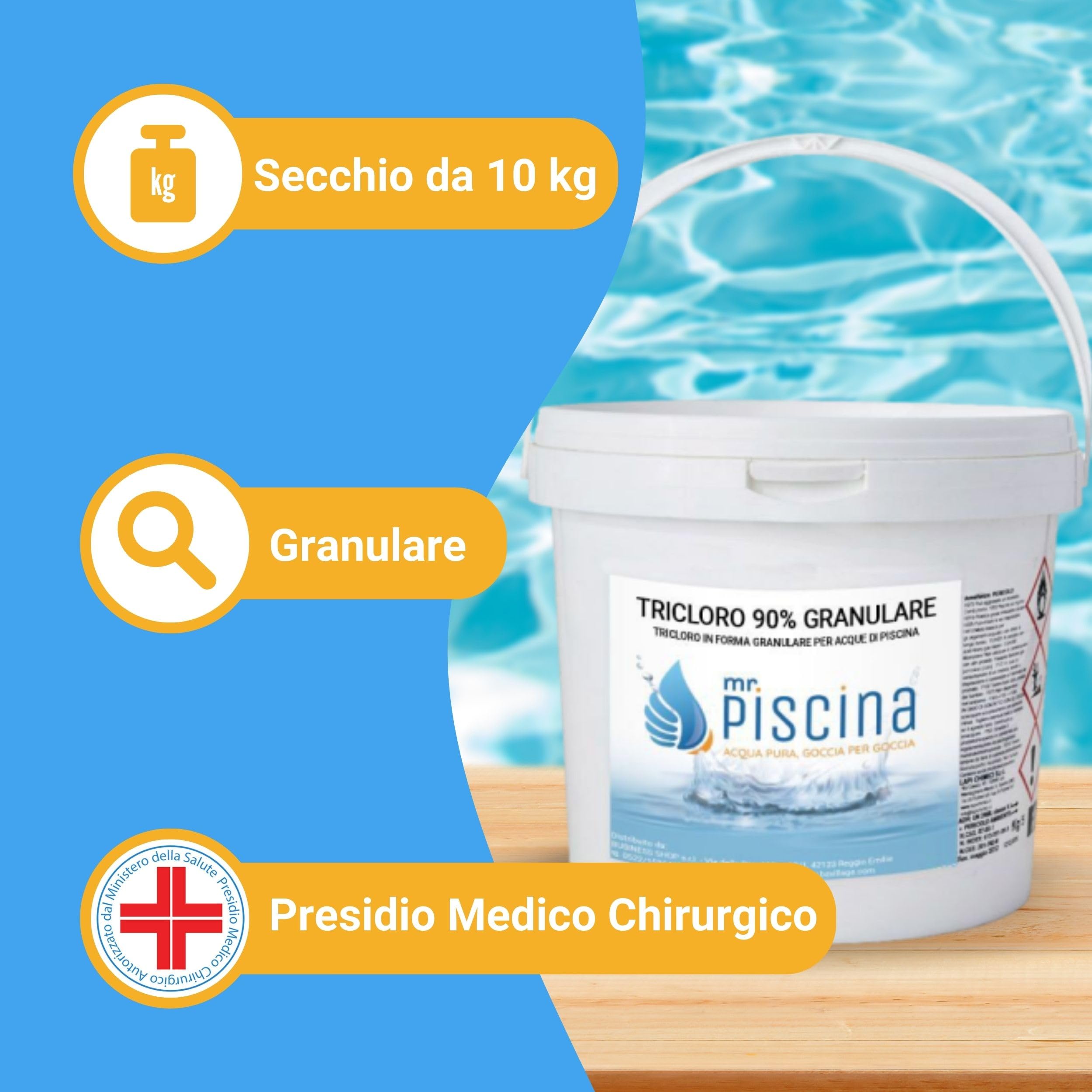 Tricloro Granulare per Piscina. Tricloro 90% per Manutenzione Acqua Piscina (10kg)