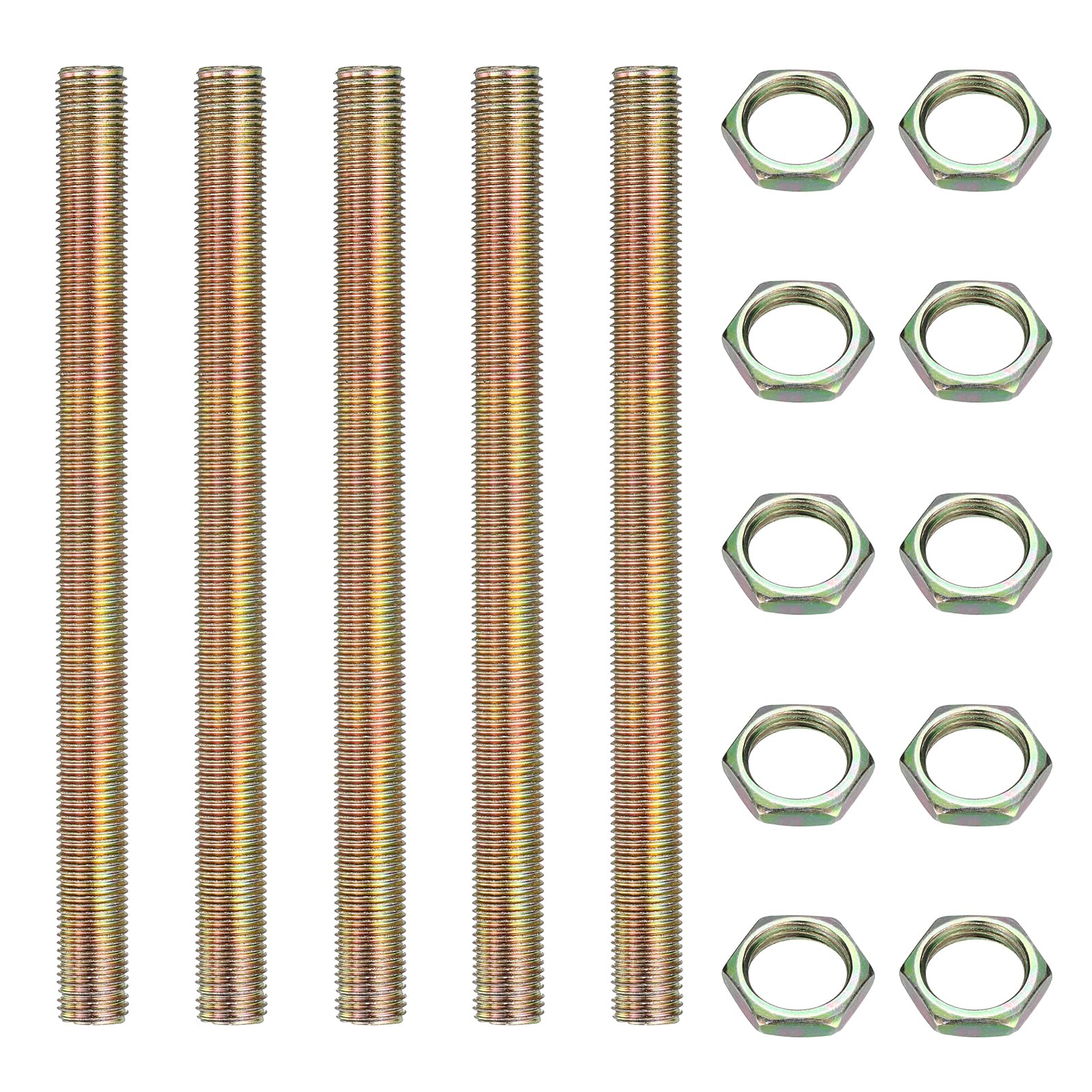 sourcing map 5Pcs 1/4IP 7.1" Lamp Pipe Nipples Kit with Lock Nuts, 1/4-18 All Threaded Hollow Tube Lamp Repair Hardware Fasteners for Chandelier Ceiling Lamps Assembly DIY, Color Zinc