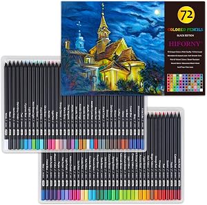 HIFORNY Premium Black Edition Pencil Crayons for Adult Coloring – 72 Colored Pencils with Smooth Pigments,Artists Soft Core,Drawing Pencils Art Supplies for Adults Beginners