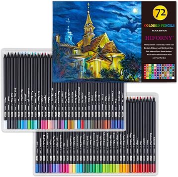 HIFORNY Premium Black Edition Colored Pencils for Adults Coloring 72 Coloring Pencils with Smooth Pigments,Artists Soft Core,Drawing Pencils Art Supplies for Adults Beginners
