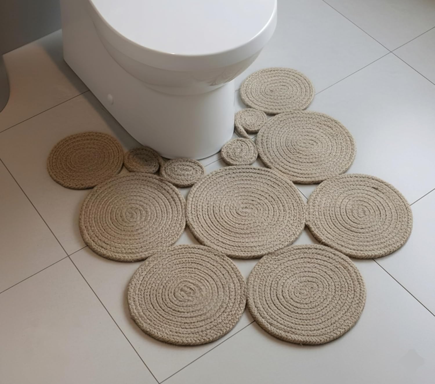 Boho Jute Bath Mat | Handmade Washable Toilet Rug | Double Sided Woven Boho Toilet Decor (Beige) 23.6 x 15.7 inches