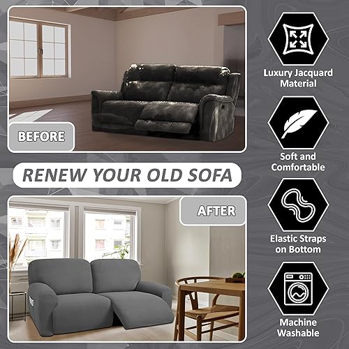 Miniatura 4 de ULTICOR Sofá reclinable extra ancho de 75 a 100 pulgadas, funda de sofá reclinable de 2 plazas, funda de sofá reclinable extra ancha, tela jacquard