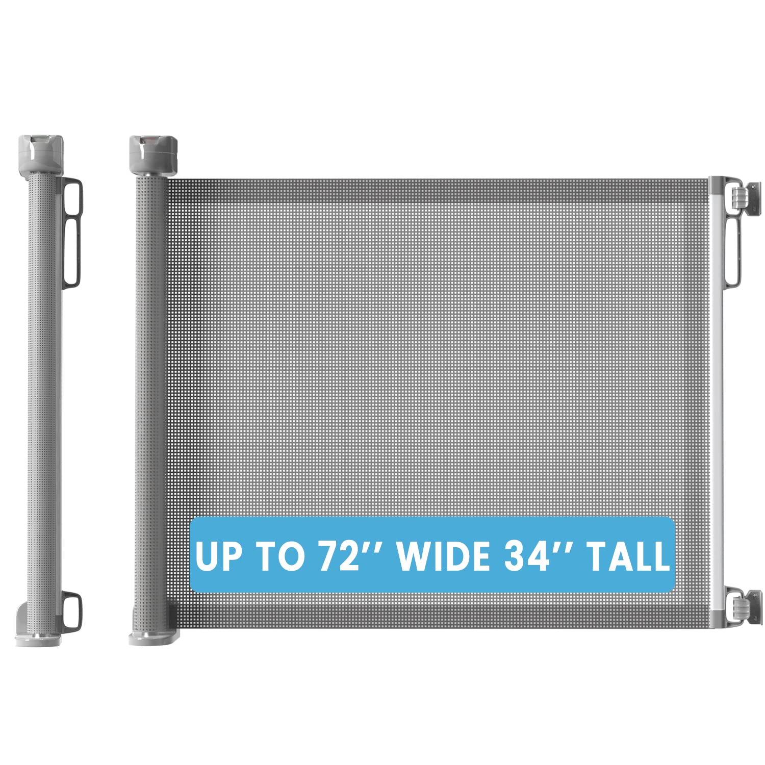 Retractable Baby Gates for Stairs Doorways, [Upgraded Double Lock] 34" Tall, Extra Wide up to 72", Mesh Pet Puppuy Dog Gate for House, Hallways, Indoor/Outdoor (72 inch, Grey) Gray 72 inch