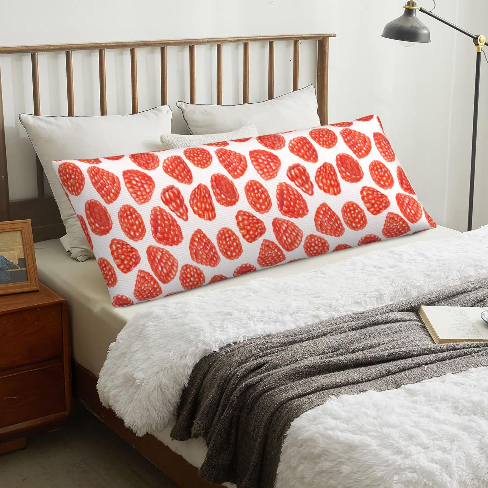 Raspberry Pattern, Body Pillow Cover with Zipper,Long Body Pillowcase 20 x 60 in