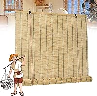 Vista 8 de Persianas de bambú enrollables para exteriores, persianas retro con elevador, para privacidad en interiores y exteriores, 59 x 63 pulgadas