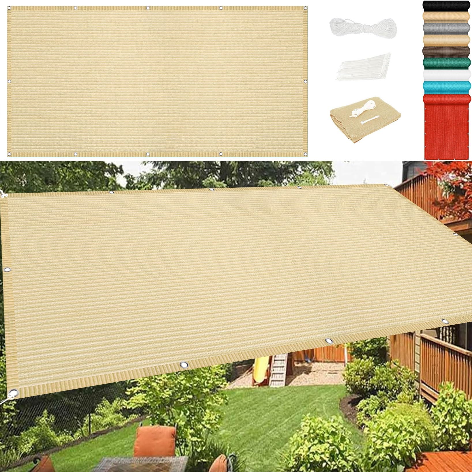 Toile d'ombrage bloque 95% des rayons UV auvent anti-vent