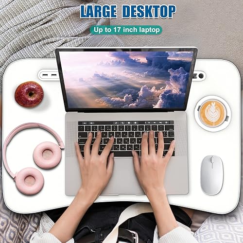 Miniatura 3 de Fayquaze Mesa de cama plegable portátil para laptop con puerto de carga USB, cajón de almacenamiento y soporte para tazas, mesa de mesa para comer,