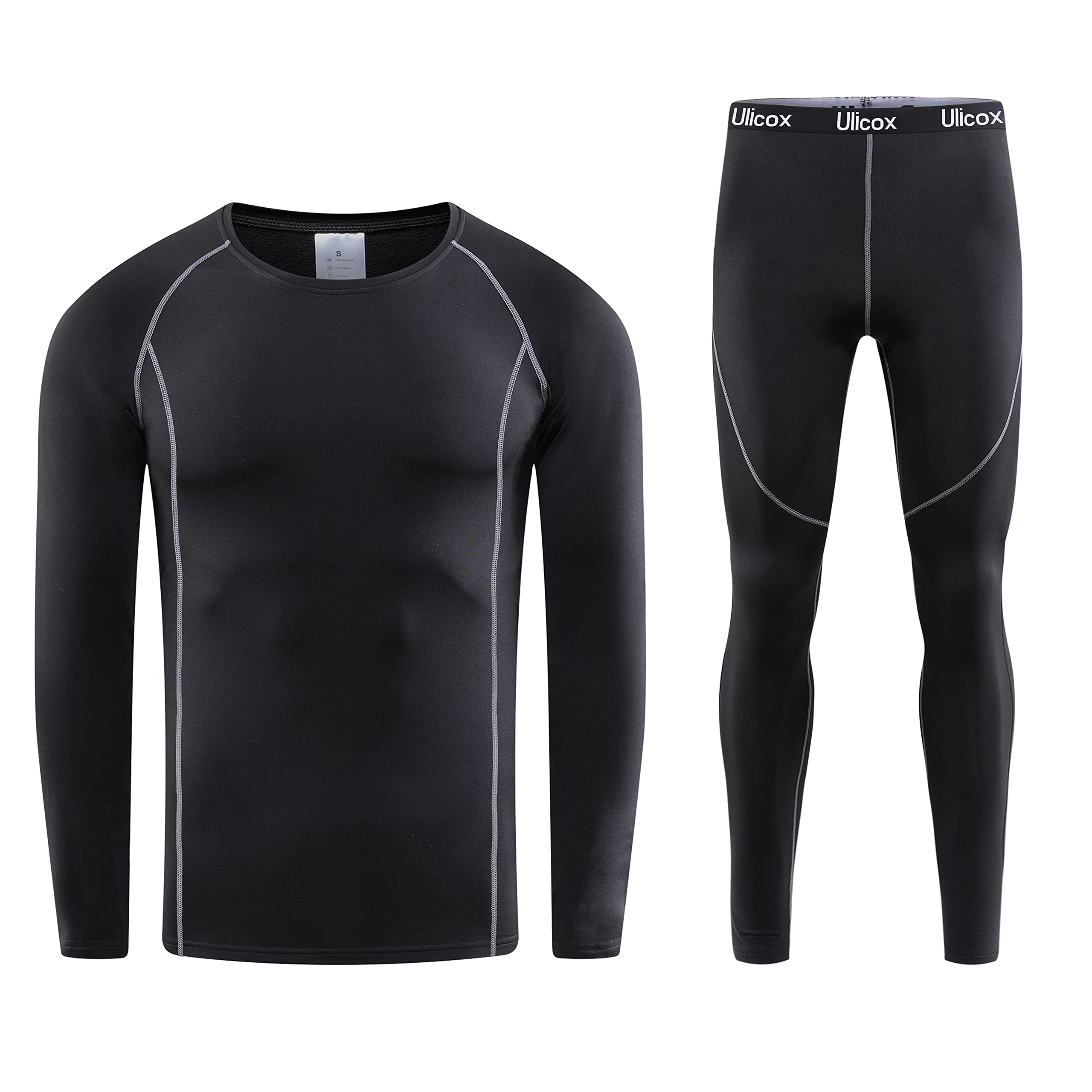 Ulicox Biancheria Intima Termica da Uomo Set Intimo Termico Traspirante Asciugatura Rapida Nero S-2XL