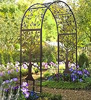 Plow & Hearth Tree of Life Black Metal Garden Arbor - 83" Tall Trellis for Climbing Vines, Weddings, Patios & Outdoor Decor