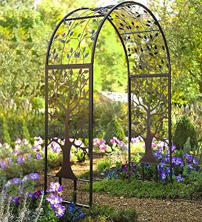 Plow & Hearth Tree of Life Black Metal Garden Arbor - 83" Tall Trellis for Climbing Vines, Weddings, Patios & Outdoor Decor