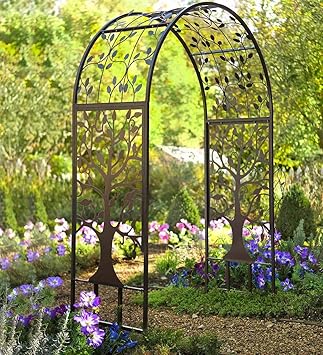 Plow & Hearth Arch Metal Outdoor Garden Arbor | Tree of Life | 83 Inches Tall | Black | Trellis Lattice for Plants | Wedding | Outdoor Patio Décor
