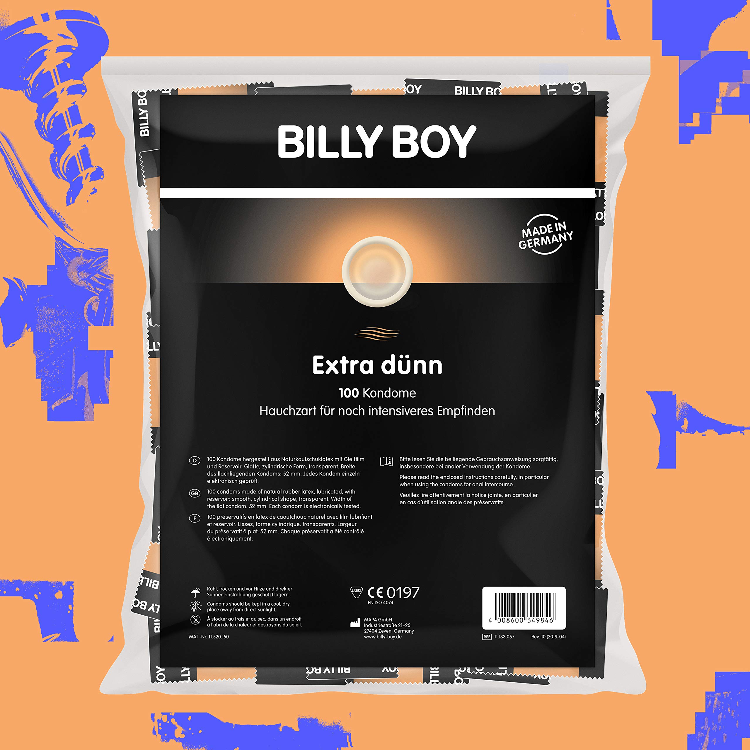 Billy Boy Lot de 100 préservatifs extra fins pour une sensation encore plus intense Fabriqué en Allemagne