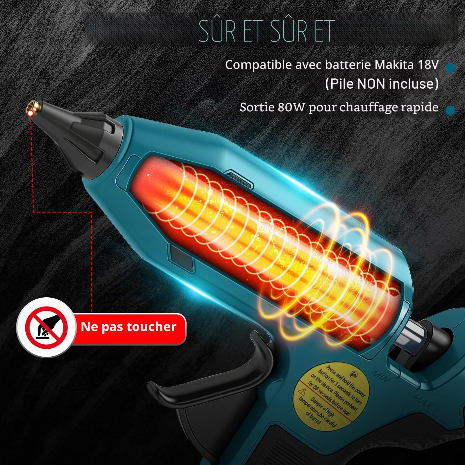 Pistolet à colle chaude sans fil pour Makita 18V (sans batterie) | 100W, max. 200℃, pistolet à colle, préchauffage rapide, affichage température et niveau de batterie, pour DIY