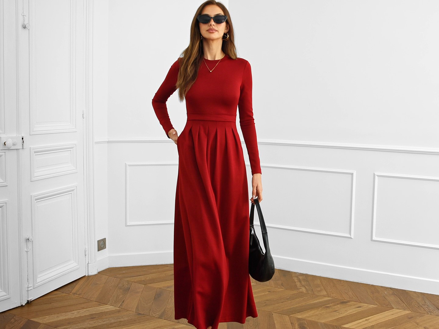 BTFBM Long Sleeve Dress for Women Spring Clothes 2026 Pockets Business  Casual Pleated Fall Wedding Guest Dresses(Army Green, Small) at Amazon  Women's Clothing store