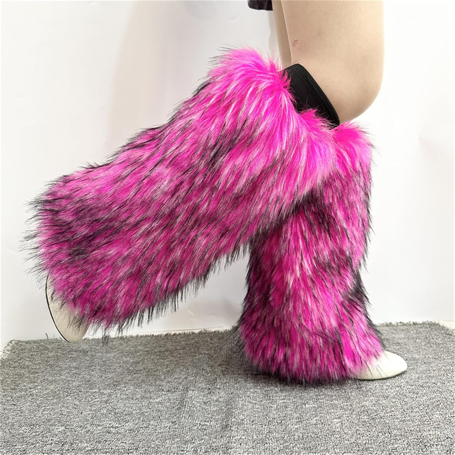 Women's Winter Over Knee High Furry Leg Warmers With Fluffy Big Real Raccoon Fur Warm Leg Covers For Snow Boots