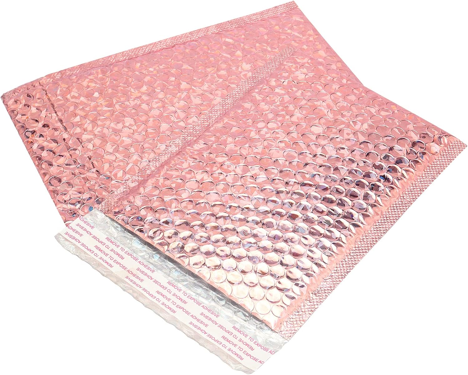 SEUNMUK 50 Pieces Holographic Metallic Bubble Mailers Rose Gold, 6 x 9 Inch Self-adhesive Padded Mailing Envelopes, Rose Gold Cushion Envelopes for Mailing, Shipping, Packing