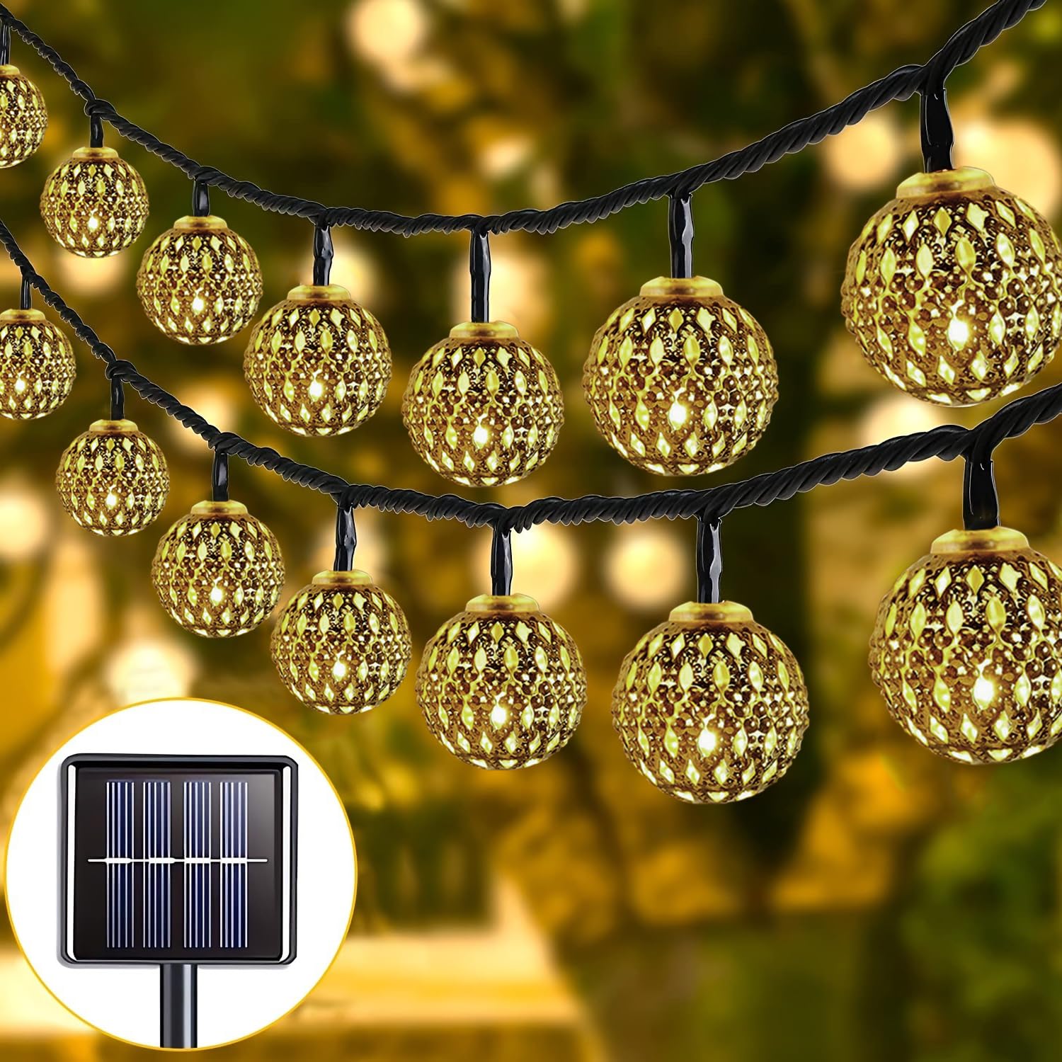 Led lichterkette Marokkanische 6m, 50 LEDs mit 8 Modi, IP65 Wasserdichte Solar Gartenbeleuchtung für Balkon, Terrasse, Hochzeit & Party Dekoration, Solarbetriebene Gartenlampen für Außenbereich