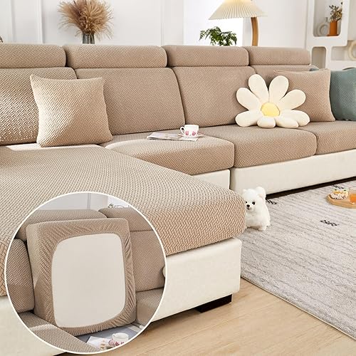 Miniatura 20 de Juego de 2 fundas para reposabrazos de sofá, de poliéster, elásticas, antideslizantes, protectores de muebles, lavables, color blanco crema, mediano