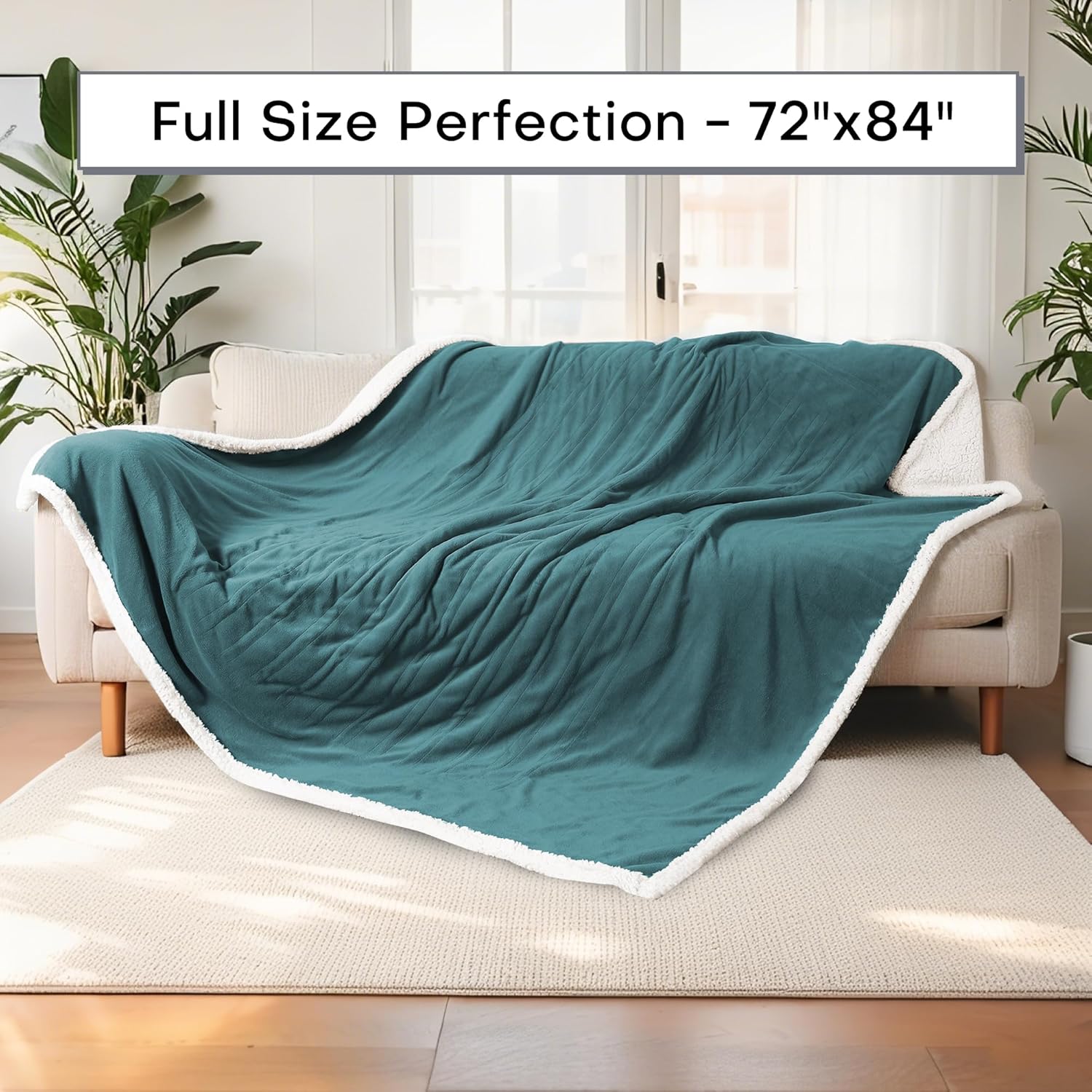 Electric Heated Blanket Full Size 72"x84" - Dual-Sided with Microplush & Sherpa Fabric, 4 Heat Settings & 10 Hours Auto Off, Machine Washable - Teal - Image 3