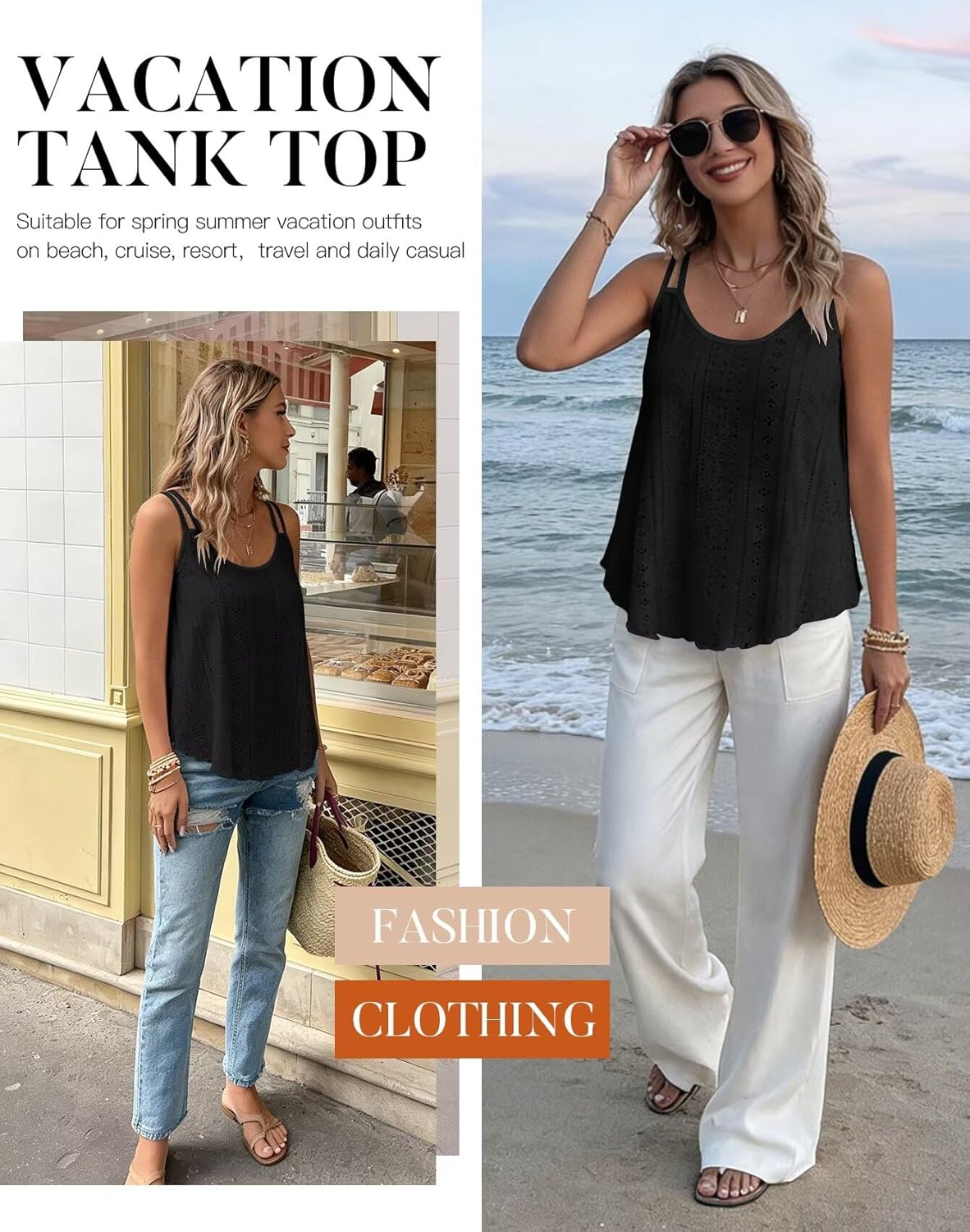 KKJ Womens Cute Tank Tops Sleeveless Spaghetti Strap Scoop Neck Loose Casual 2026 Spring Summer Beach Vacation Flowy Shirts - Image 6