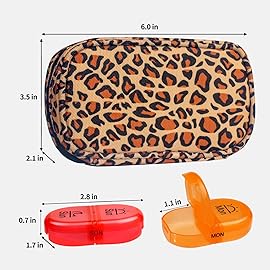 Serfeymi Weekly Travel Pill Organizer 2 Times A Day AM PM Upgraded Rainbow Pill Box 7 Day with Portable Zipper Canvas Pill Case, Medicine Organizer for Pills, Vitamins, Fish Oils - Brown 01