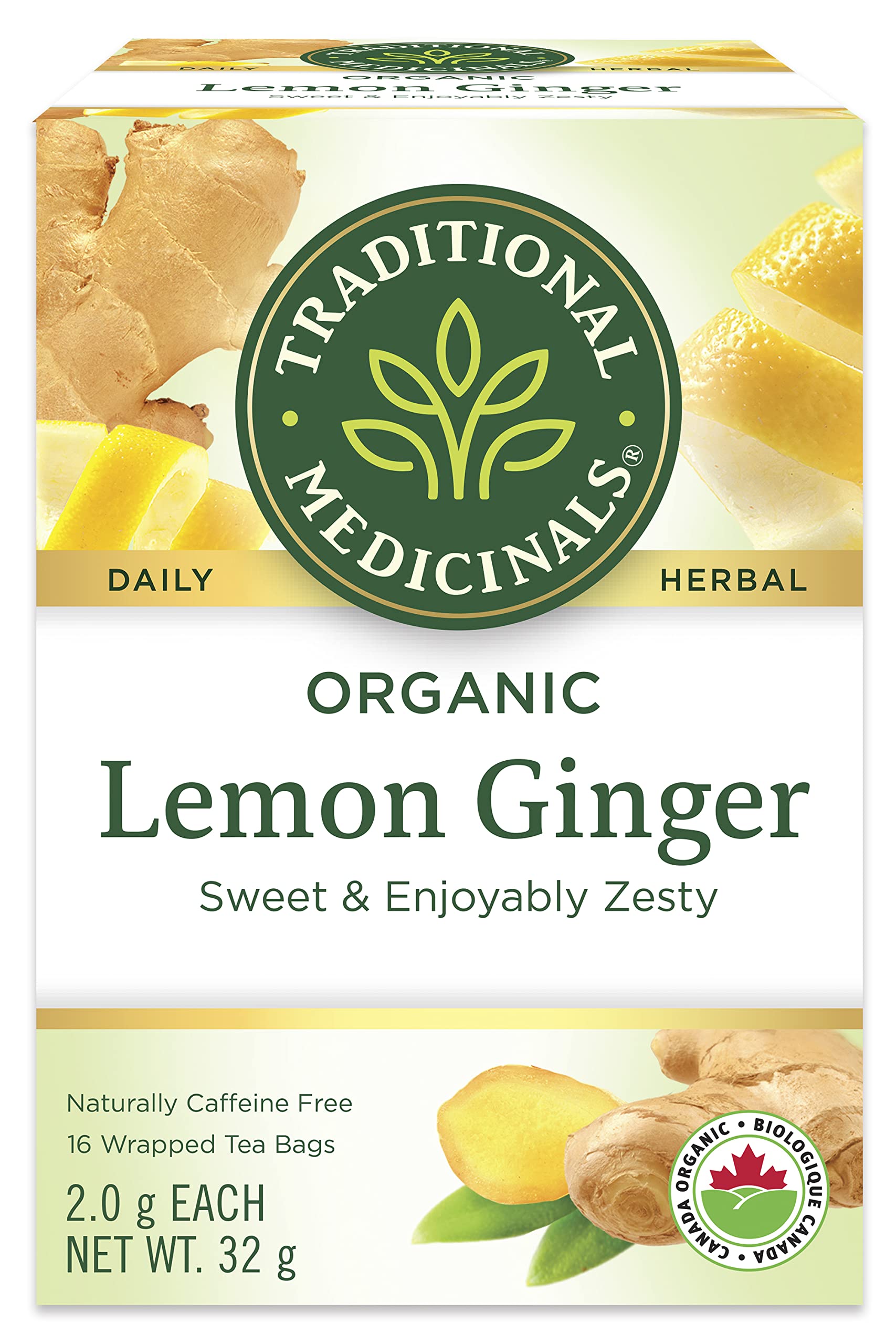 Traditional Medicinals Lemon Ginger Tea, 16 Count Tea Bags