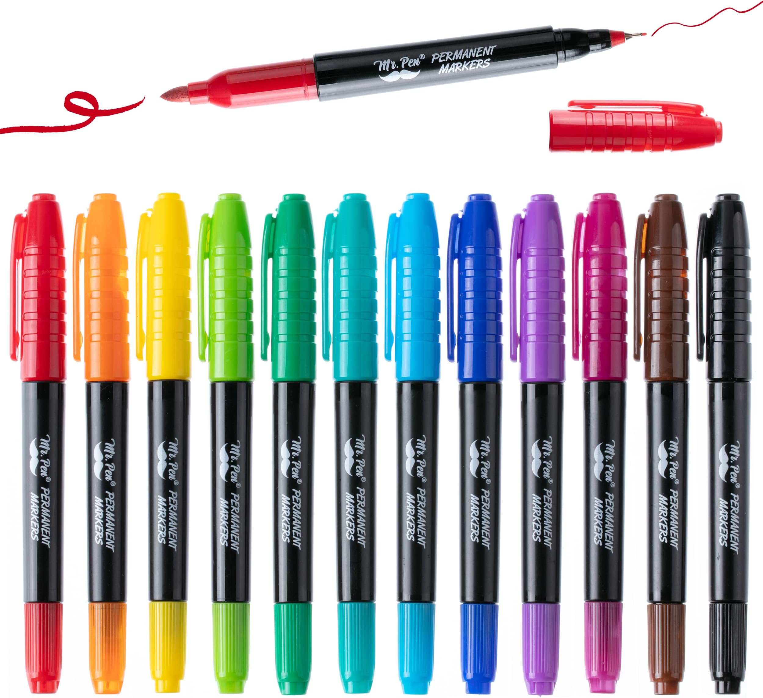 Dual Tip Permanent Markers, 12 Pack, Fine & Ultra Fine Tip, Fine Tip Permanent Markers