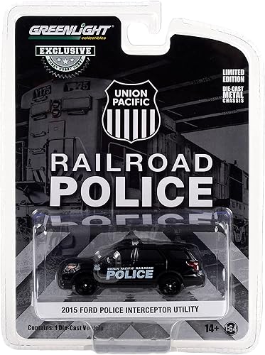 2015 Police Interceptor Utility Black Union Pacific Railroad Police Hobby Serie Exclusiva 1/64 Modelo Fundido a Presión Coche por Greenlight 30386