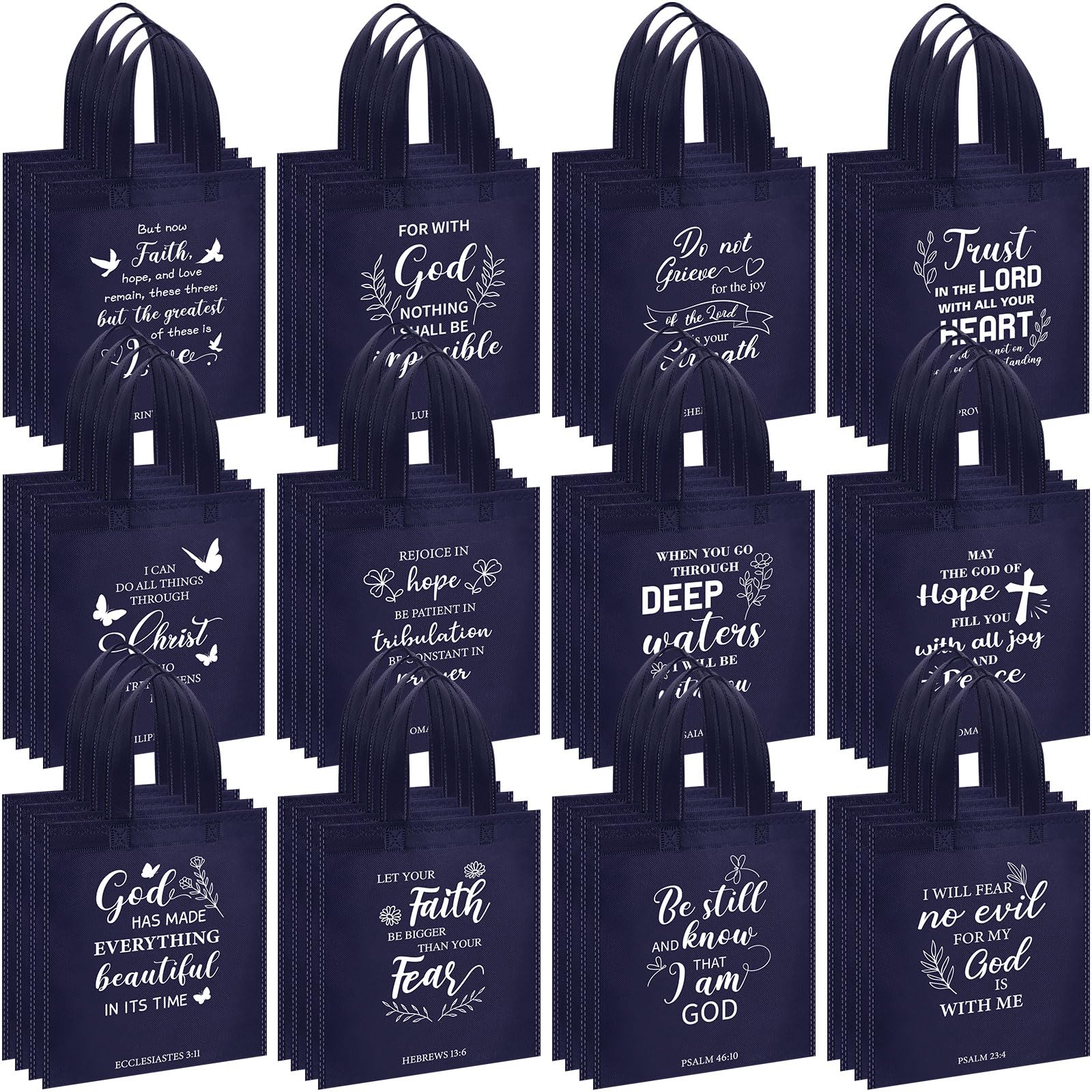 Sweetude 48 Pcs Christian Easter Gift Bags Bulk Bible Verse Gift Bags for Women Religious Reusable Inspirational Christian Tote with Handle(Motivational, Dark Blue)