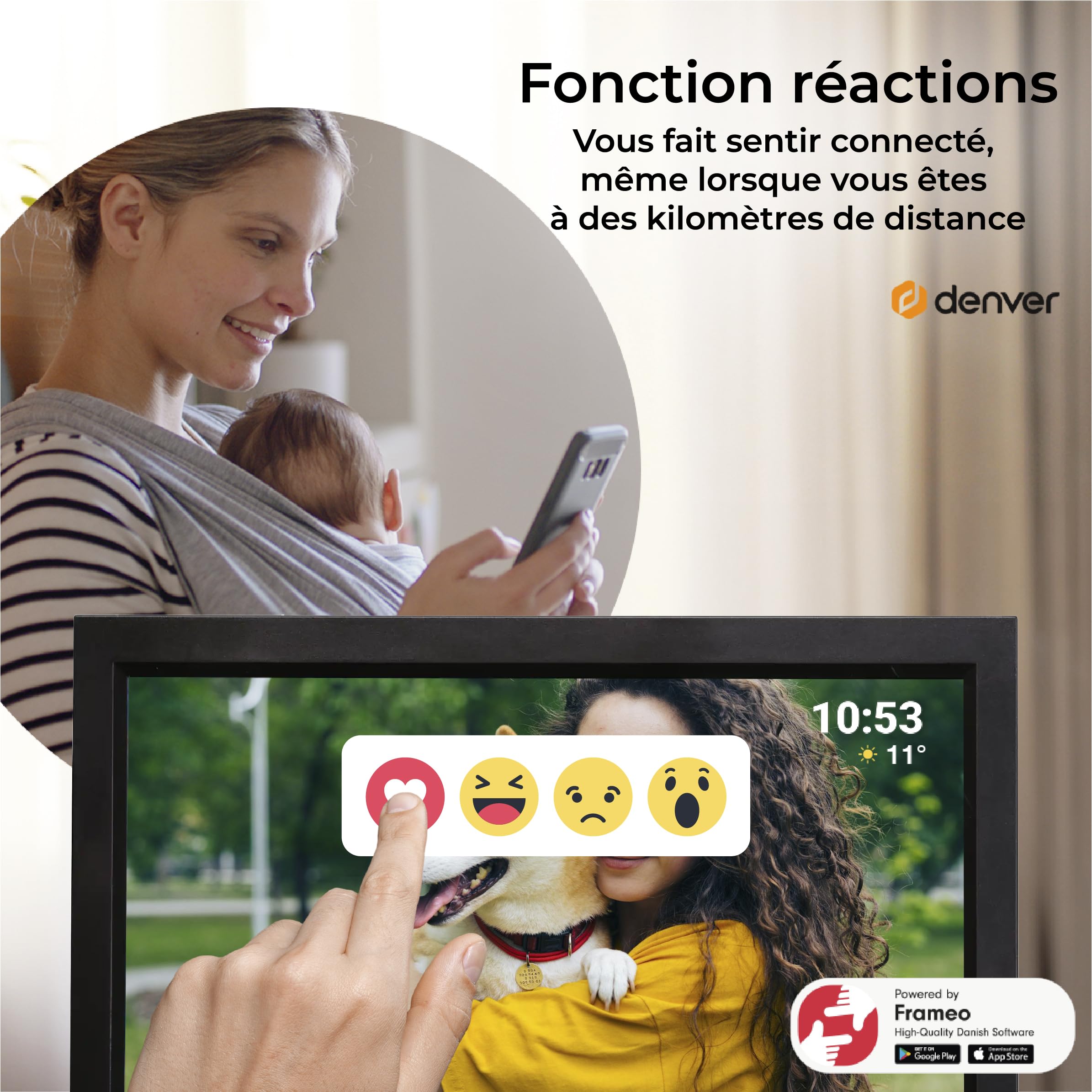 Denver PFF-1503B Cadre Photo numérique Wi-FI FRAMEO 15,6 Pouces Full HD, écran Tactile IPS 1920 x 1080, mémoire 16 Go, Finition Noire