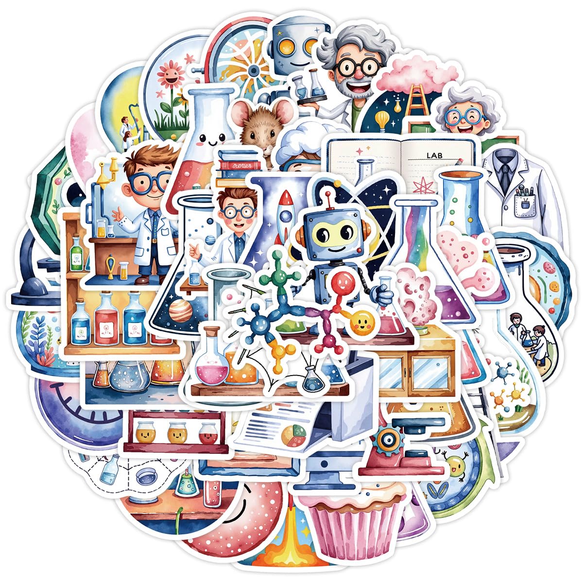 50PCS Science Laboratory Stickers for Luggage,Scrapbook,Laptop,Bumper,Helmet,Guitar,Cartoon Physics Biology Waterproof Vinyl Sticker,Teens Adults Decal,hemistry Experiment Aesthetic Graffiti Decals