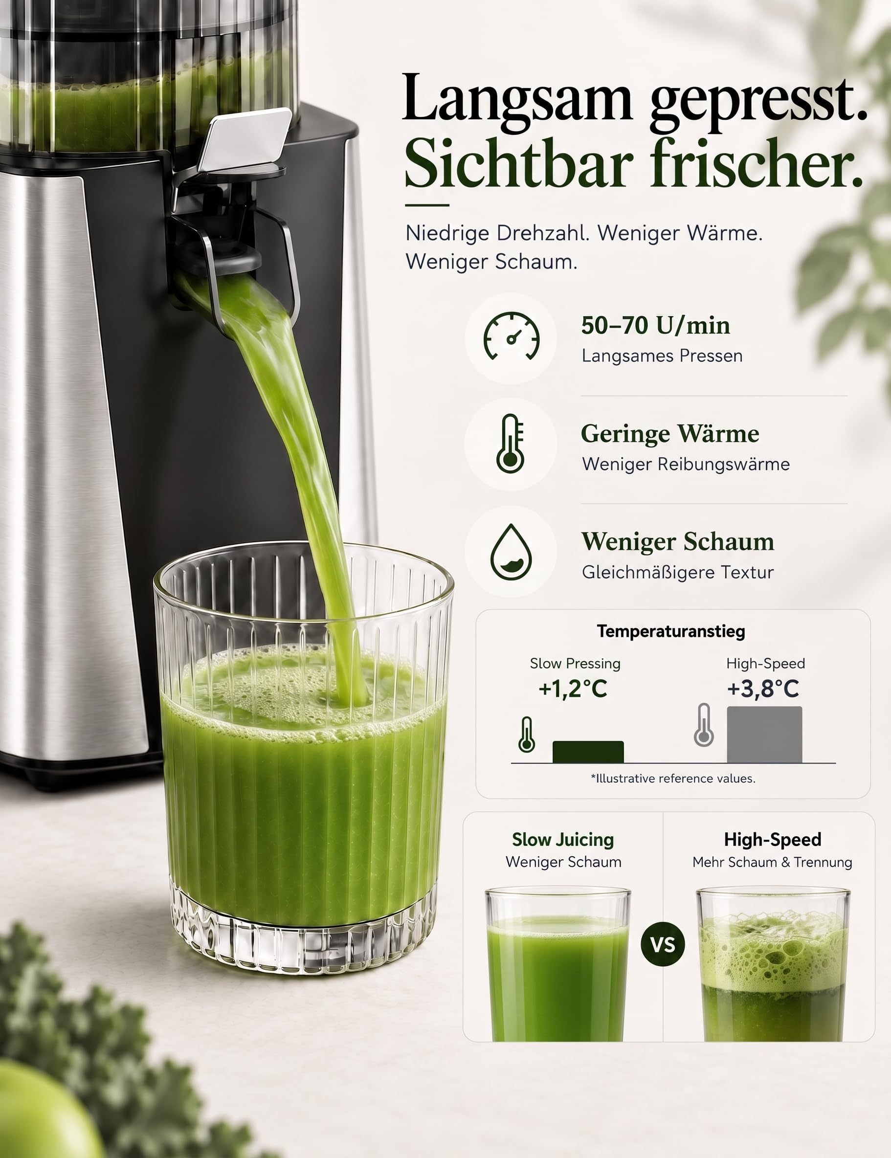 Slow Juicer Entsafter Gemüse und Obst Testsieger, 150 mm Öffnung
