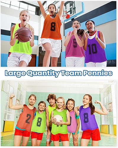 Miniatura 6 de Suhine 48 piezas de pinnies para deportes juveniles de malla de baloncesto equipo práctica Jersey numerado fútbol pinnies Scrimmage chaleco