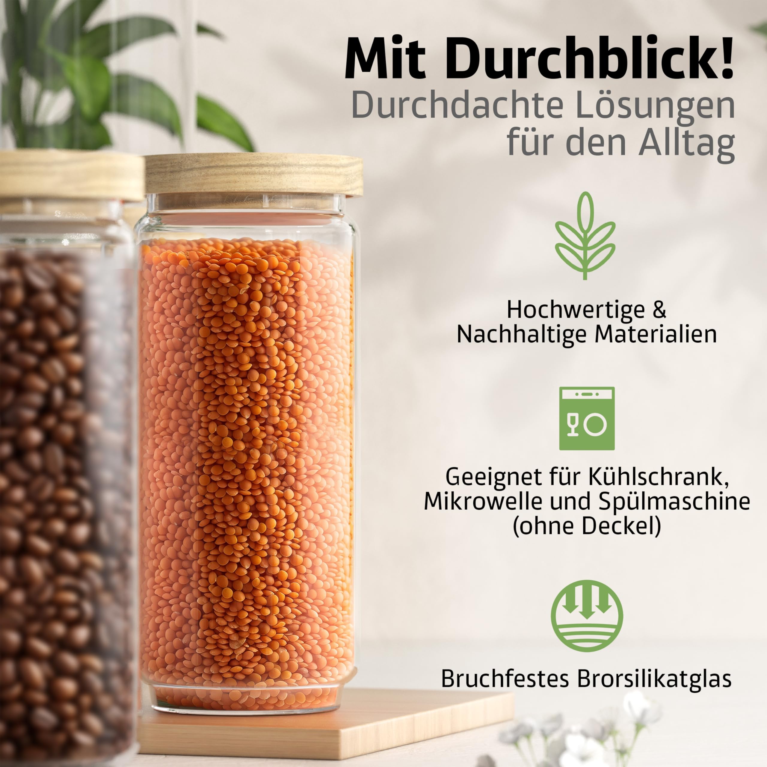 ElbFuchs® Vorratsgläser ECO Kombi-Set XL 16-teilig [BPA-FREI & MOTTENSICHER] Vorratsdosen luftdicht mit Holzdeckel | Aufbewahrungsgläser für Kaffee, Nudeln, Salz, Mehl, Tee & Müsli