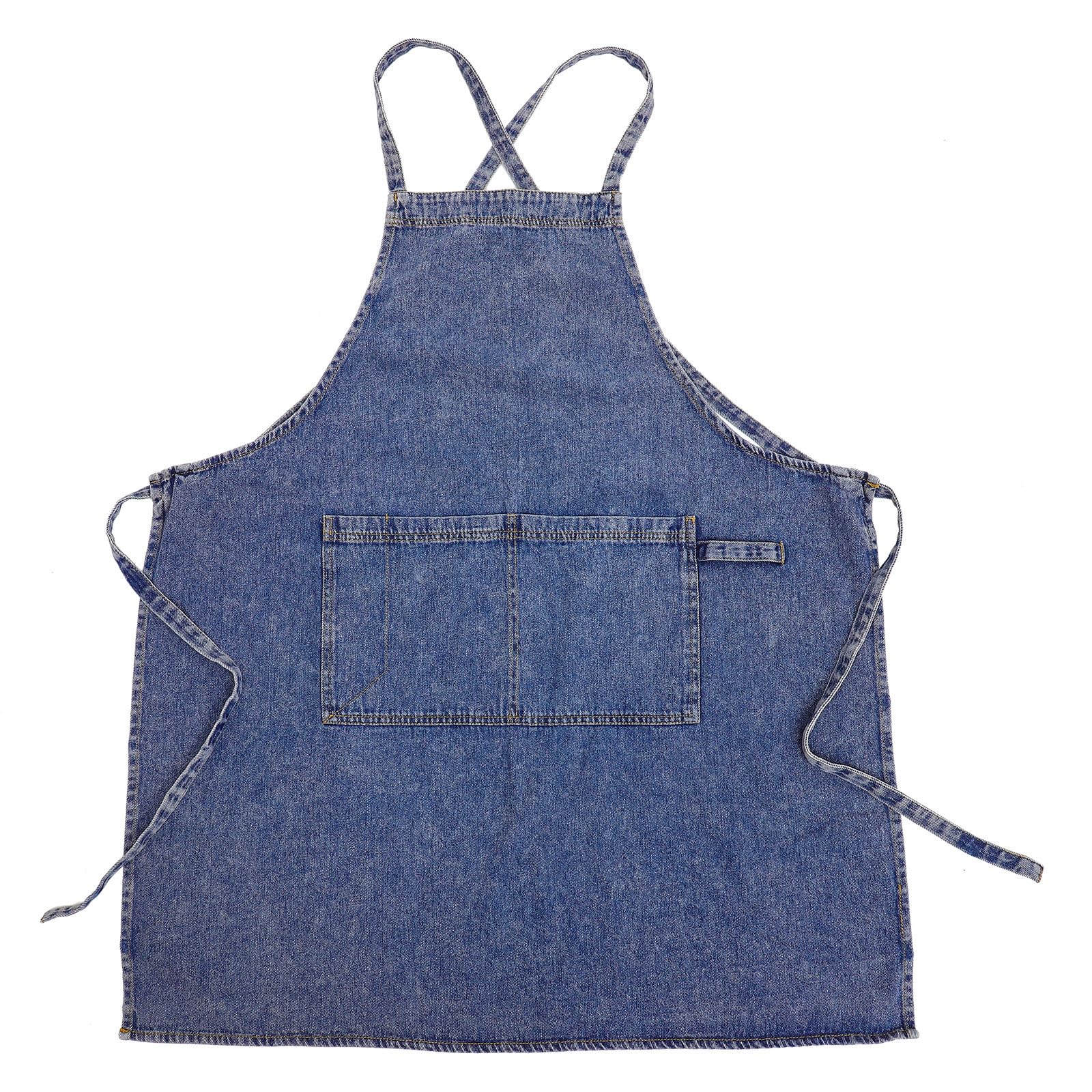 Happyyami Delantal Salpicaduras Vaquero Bolsillo de Grueso Conveniente de Mujer y Protege de Manchas para Estilo Sencillo y Elegante Ropa Adecuado Jardinería y Repostería