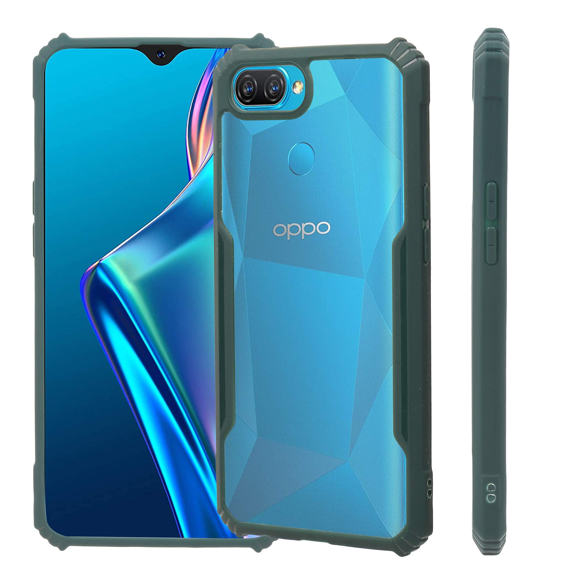 LIRAMARK Transparent Clear Shock Proof Back Cover Case Designed for Oppo F9/F9 Pro/A5/A5s/A7/A11k/A12/Realme 2/2 Pro/U1 - (Green)