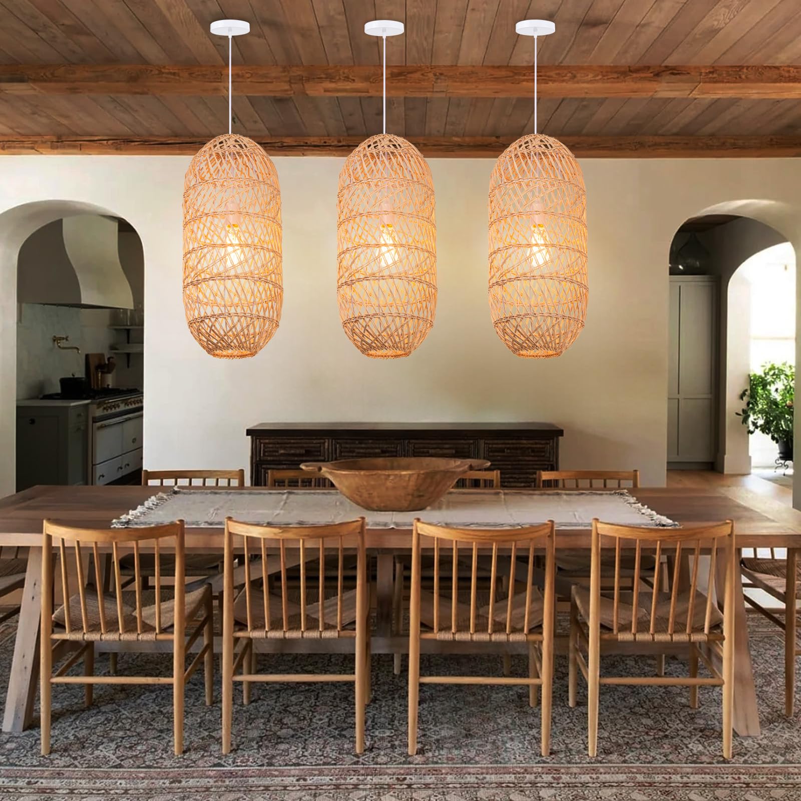 1 luz de ratán natural luz colgante, lámpara colgante de lámpara de araña tejida, lámpara colgante de techo, pantalla hecha a mano para bar pasillo D 9.8 x 23.2 2