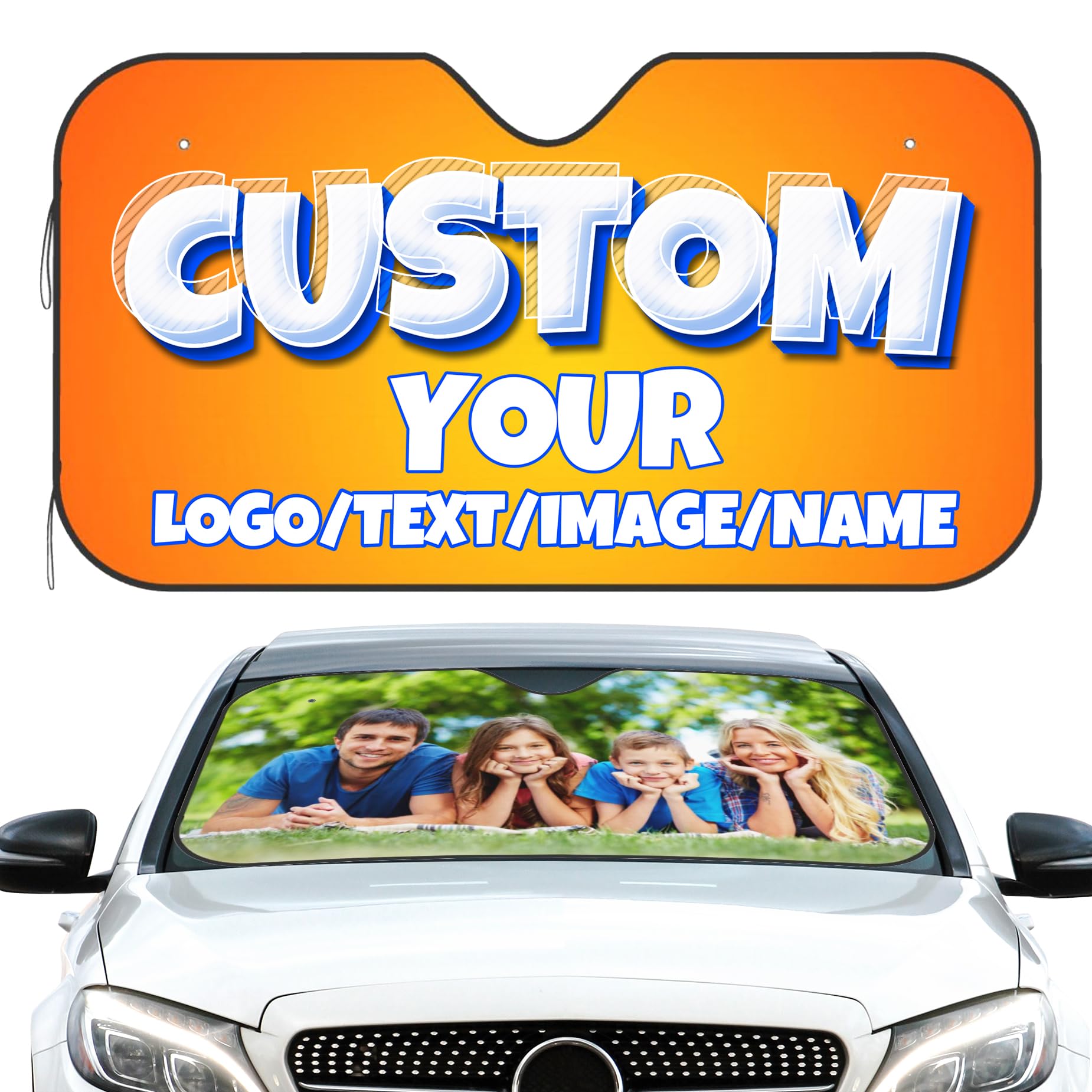 Custom Car Windshield Sun Shade Personalized Car Shade Front Windshield with Your Own Photo Logo Text Foldable UV Ray Sun Visor Protector Sunshade for Sedans SUV Trucks 55 x 30 inches