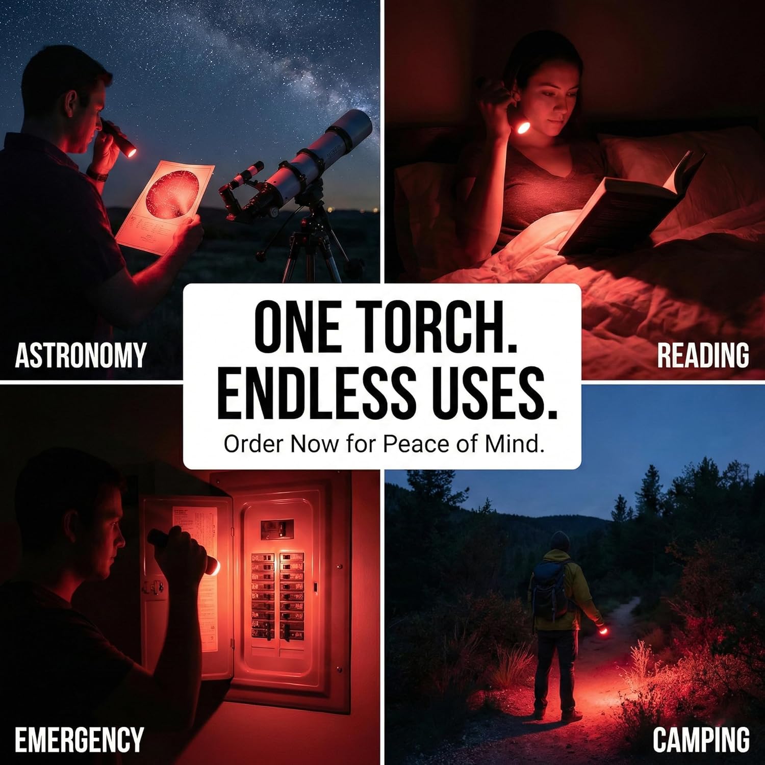 Red LED Flashlight with 3 Modes & Zoom - Night Vision Torch for Astronomy, Aviation & Hunting, Durable & Compact with Clip (1 Pack)