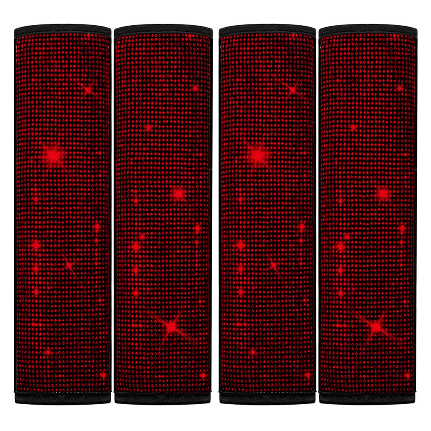 U&M 4 paquetes de almohadillas para cinturón de seguridad con brillantes, fundas de cinturón de seguridad de cristal brillante, accesorios de decoración de automóvil con diamantes para mujeres (rojo)