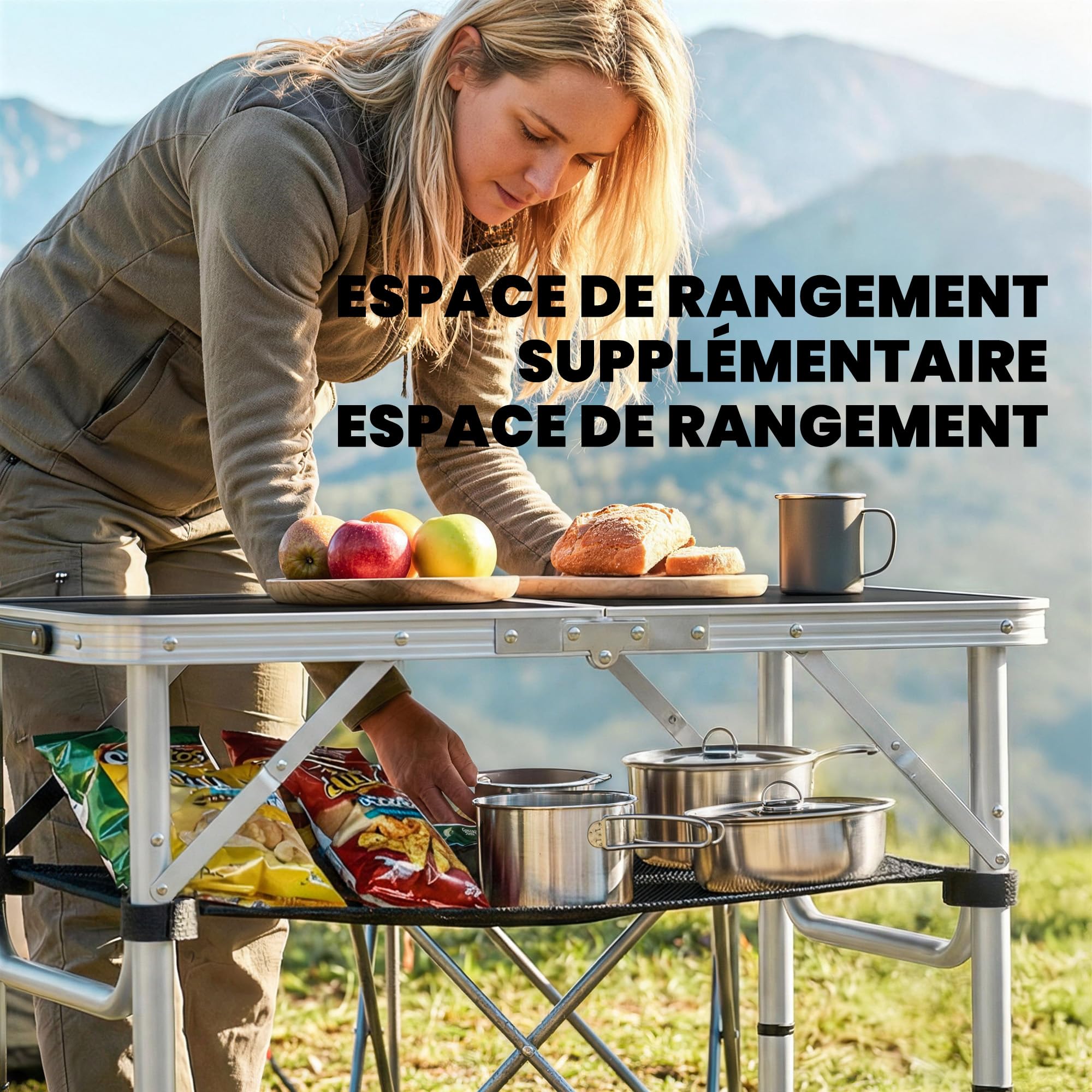 Outsunny Table Pliante en Aluminium, Table de Camping Pliante rectangulaire 60 x 40 x 60 cm, avec poignée, 4 hauteurs réglables, Rangement en Filet, pour intérieur/extérieur, pour terrasse, Blanc