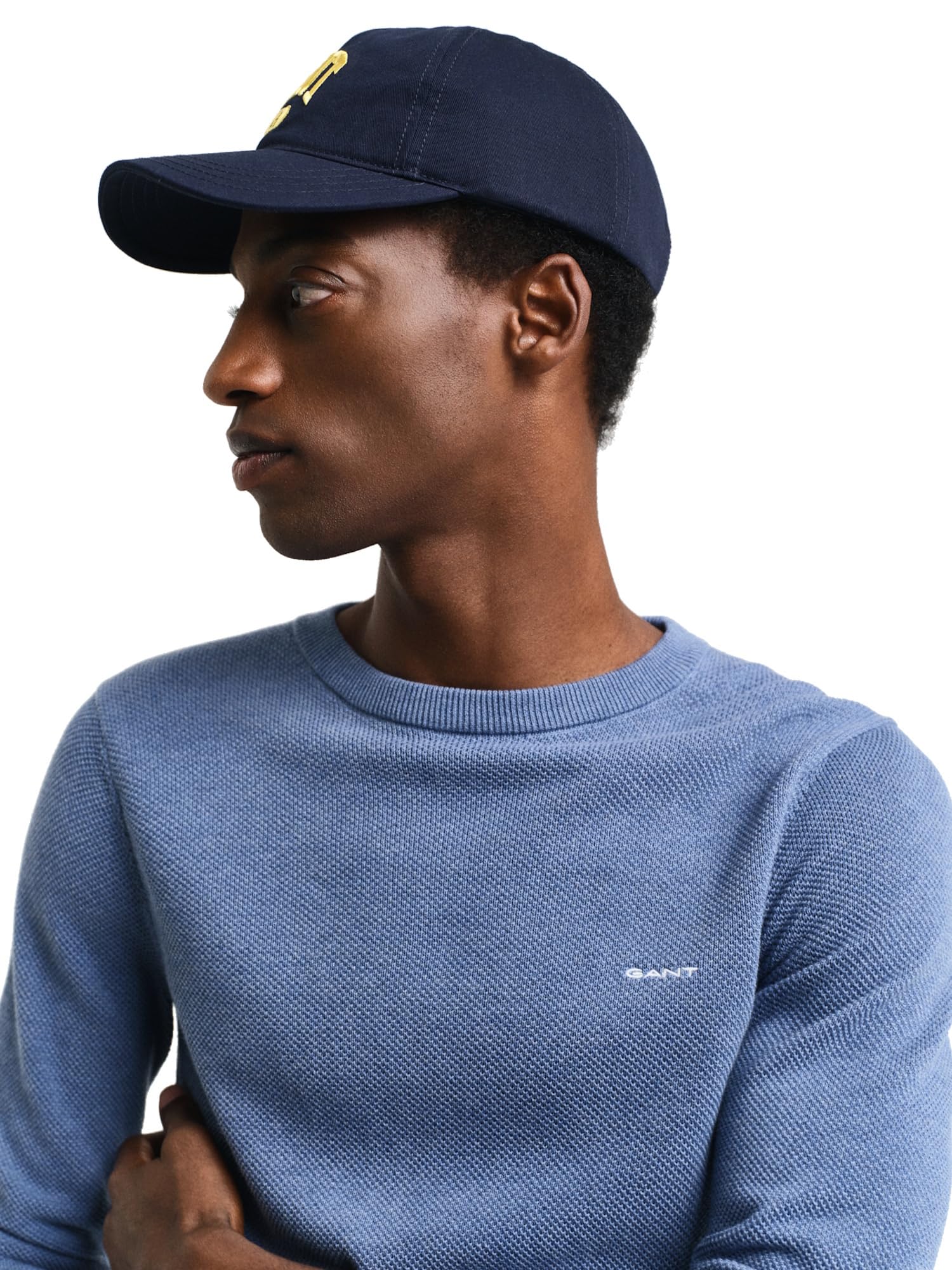 GANT Męski bawełniany sweter z dekoltem w kształcie litery C, Denim Blue Mel, M